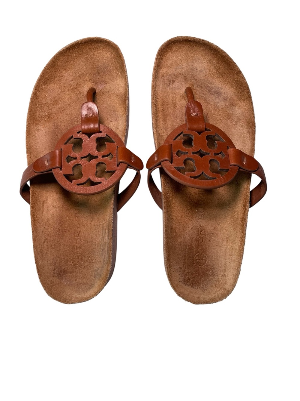 Tory Burch Miller Cloud Sandals Suede Footbed Brown Leather Size 7